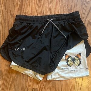 NWOT Black and White SAVD Shorts with Butterfly Design